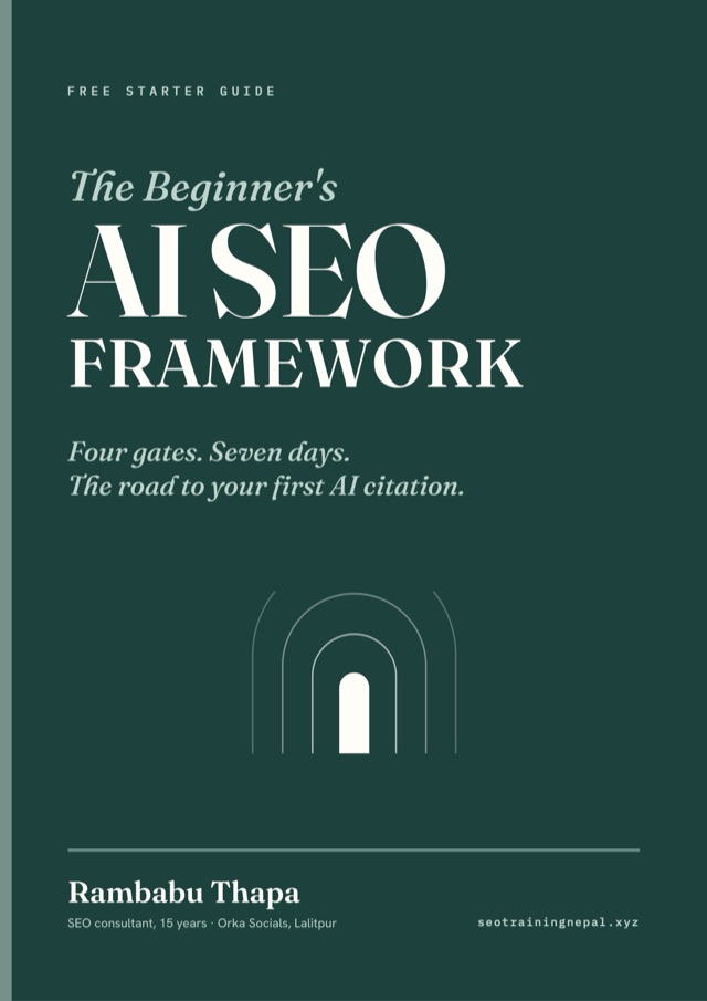 The Beginner's AI SEO Framework by Rambabu Thapa, front cover